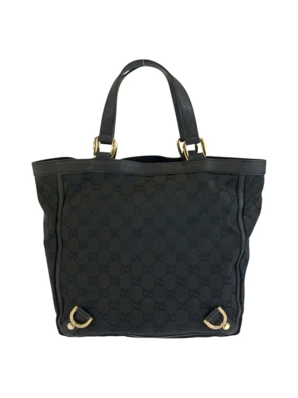 Gucci Abbey Black Gold GG Canvas Leather Tote